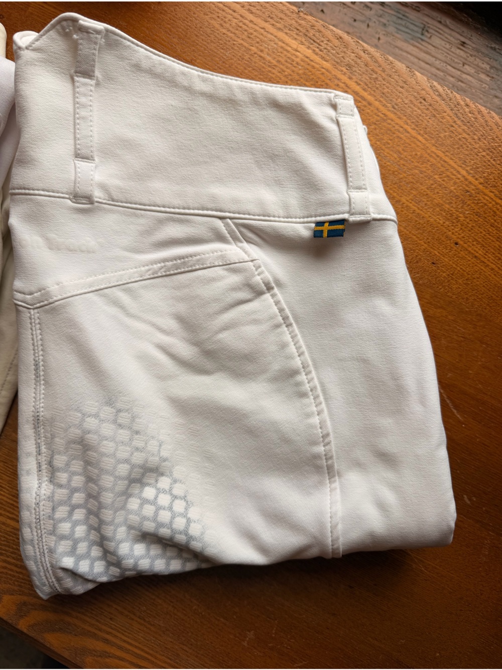 back on track white breeches, full seat grippy